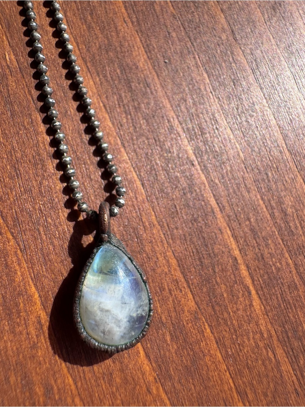 Hawkhouse Rainbow Moonstone Teardrop Sterling Silver Necklace 18”